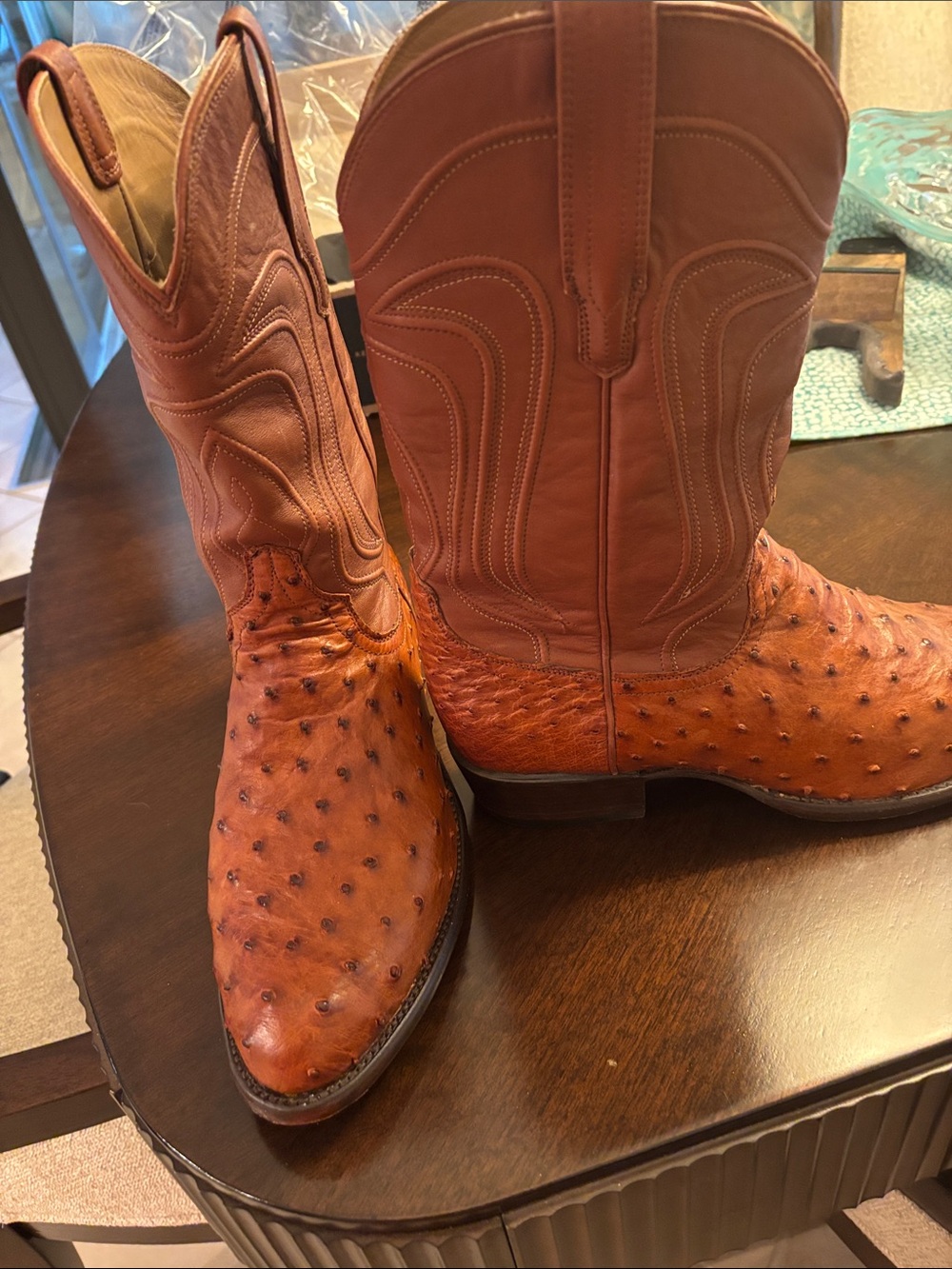 Tecovas Tan Ostrich Leather Western Boots